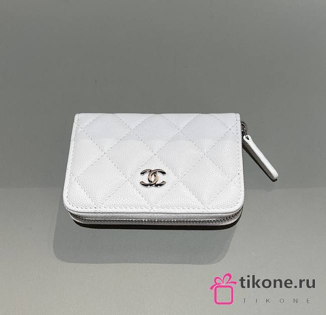 Chanel Classic Zipped Coin Purse Caviar Silver White - 7.5x11x2cm - 1