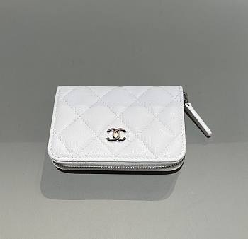 Chanel Classic Zipped Coin Purse Caviar Silver White - 7.5x11x2cm