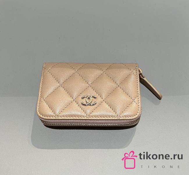 Chanel Classic Zipped Coin Purse Caviar Gold Light Beige - 7.5x11x2cm - 1