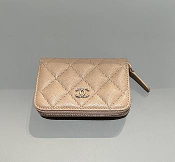 Chanel Classic Zipped Coin Purse Caviar Gold Light Beige - 7.5x11x2cm