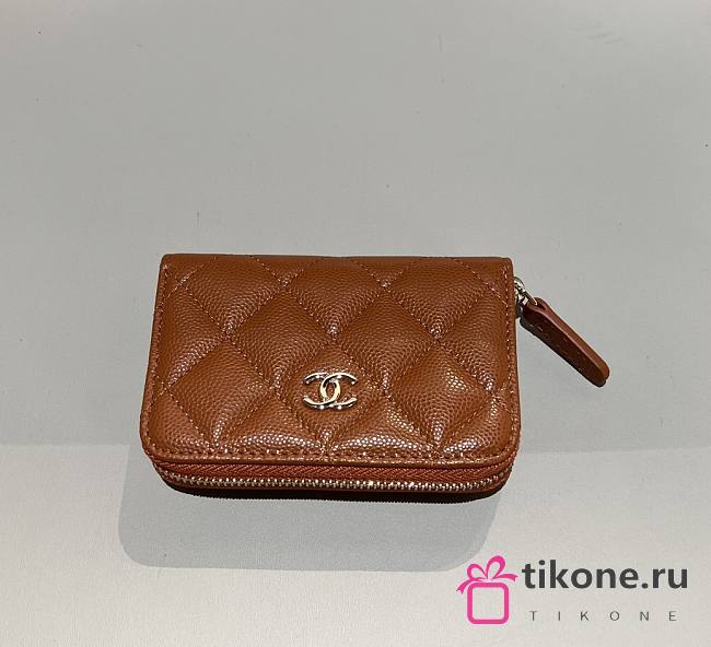 Chanel Classic Zipped Coin Purse Caviar Silver Brown - 7.5x11x2cm - 1