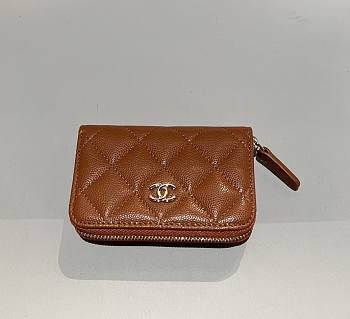 Chanel Classic Zipped Coin Purse Caviar Silver Brown - 7.5x11x2cm