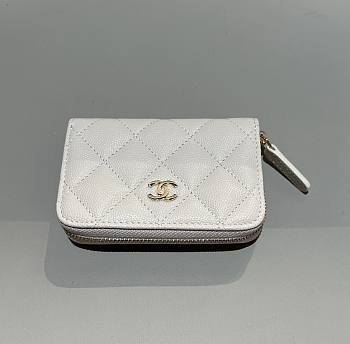 Chanel Classic Zipped Coin Purse Caviar Gold White - 7.5x11x2cm