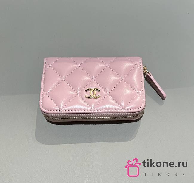 Chanel Classic Zipped Coin Purse Lamskin Gold Light Pink - 7.5x11x2cm - 1