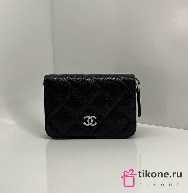 Chanel Classic Zipped Coin Purse Caviar Silver Black - 7.5x11x2cm - 1