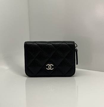 Chanel Classic Zipped Coin Purse Caviar Silver Black - 7.5x11x2cm