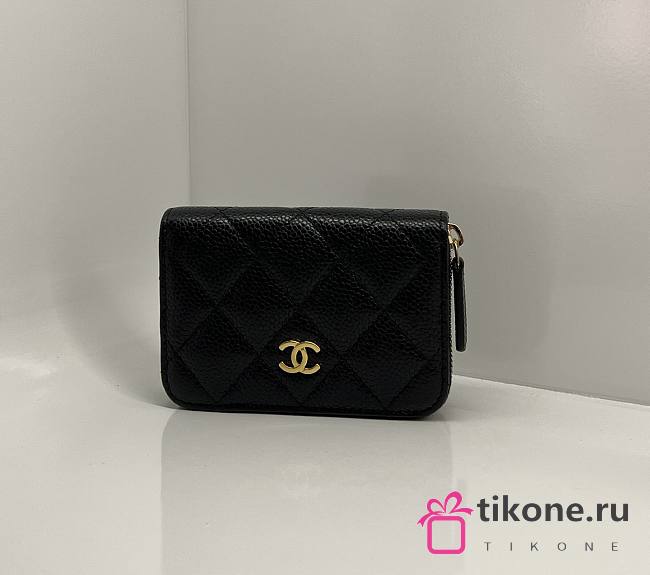 Chanel Classic Zipped Coin Purse Caviar Gold Black - 7.5x11x2cm - 1