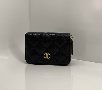 Chanel Classic Zipped Coin Purse Caviar Gold Black - 7.5x11x2cm