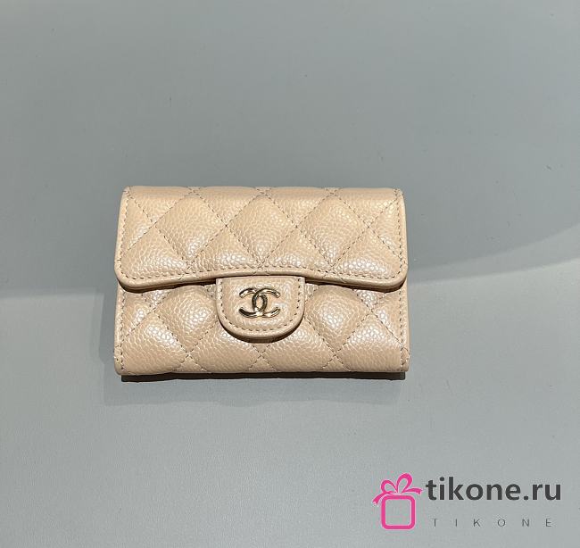 Chanel Classic Flap Card Holder Caviar Gold Light Beige - 7.5x11.3x2.1cm - 1