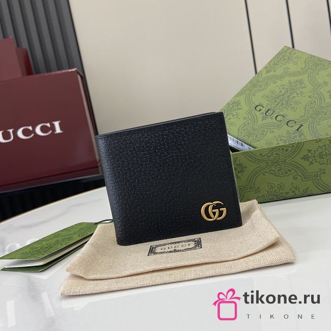 Gucci GG Marmont Bi Fold Card Case Wallet Black Gold Hardware - 10x10cm - 1