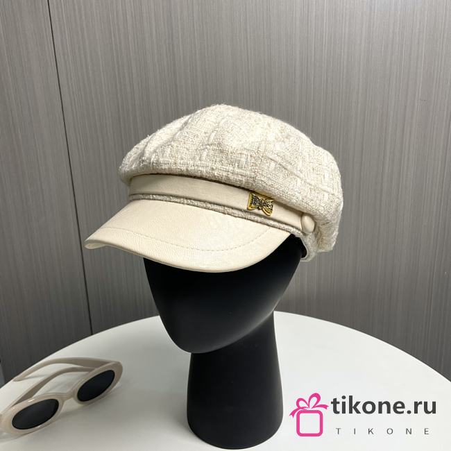 Chanel Octagonal Hat Tweed Cream  - 1