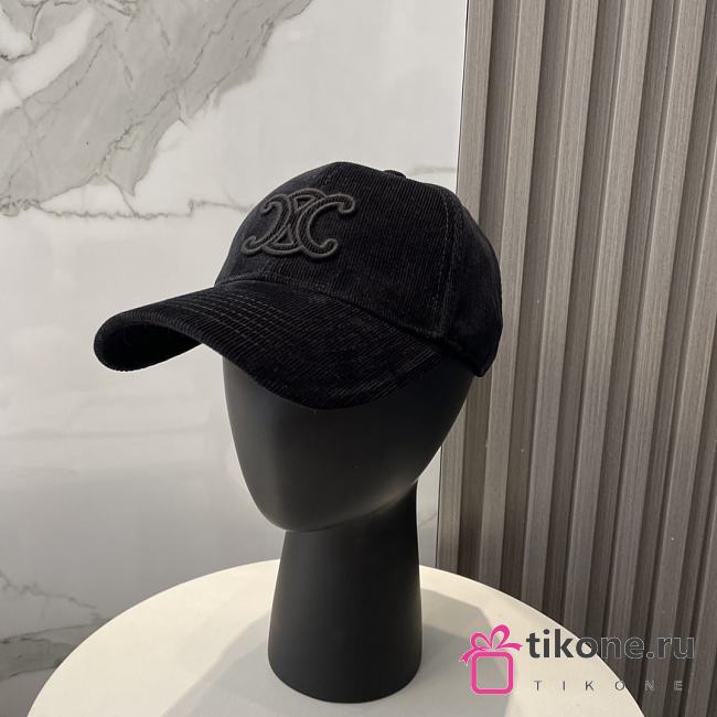 Celine Triomphe Baseball Cap In Corduroy Black - 1