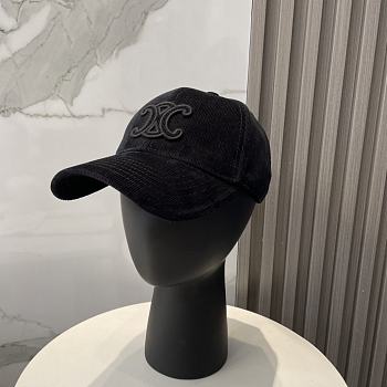 Celine Triomphe Baseball Cap In Corduroy Black