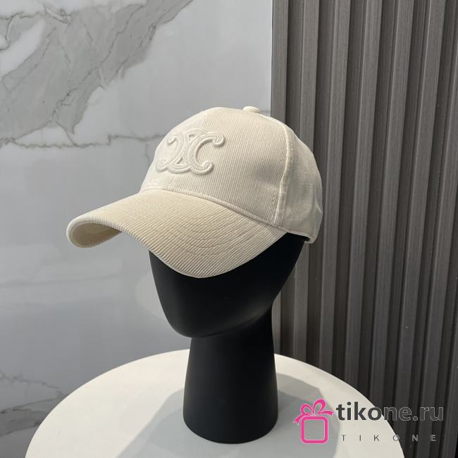 Celine Triomphe Baseball Cap In Corduroy Cream - 1