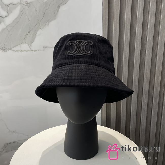 Celine Triomphe Buket Hat In Corduroy Black - 1