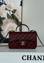 Chanel Mini Flap Top Handle Burgundy Lamskin Leather Light Gold Hardware - 12x20x6.5cm - 1