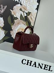 Chanel Mini Flap Top Handle Burgundy Lamskin Leather Light Gold Hardware - 12x20x6.5cm - 5