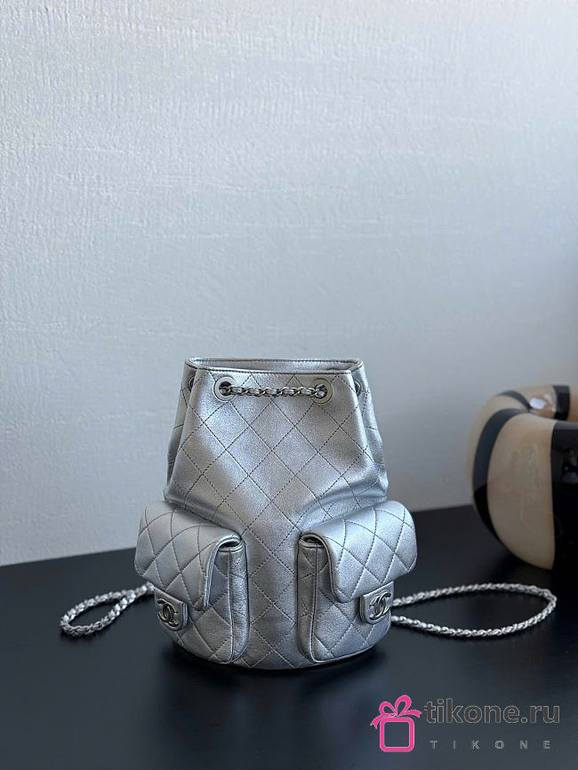 Chanel Metallic Lambskin Silver Tone Metal Silver - 24.5x18x8cm - 1