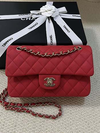 Chanel Classic Red Caviar Gold Hardware Bag - 15.5×25.5×6.5cm