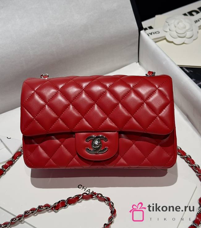 Chanel Classic Red Lamskin Silver Hardware Bag - 15.5×25.5×6.5cm - 1