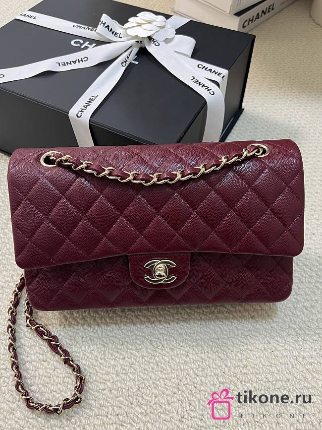 Chanel Classic Burgundy Caviar Gold Hardware Bag - 15.5×25.5×6.5cm - 1