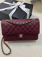 Chanel Classic Burgundy Caviar Gold Hardware Bag - 15.5×25.5×6.5cm - 2