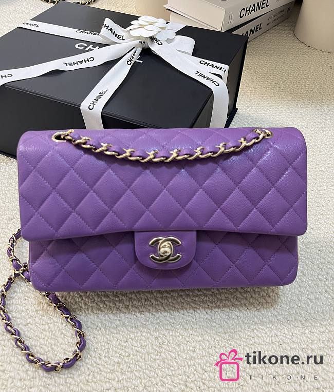 Chanel Classic Purple Caviar Gold Hardware Bag - 15.5×25.5×6.5cm - 1