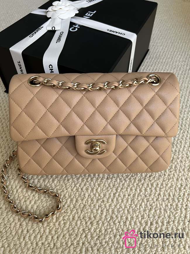 Chanel Small Classic Flap Caviar Quilted Beige - 23x14.5x6cm - 1