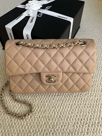 Chanel Small Classic Flap Caviar Quilted Beige - 23x14.5x6cm