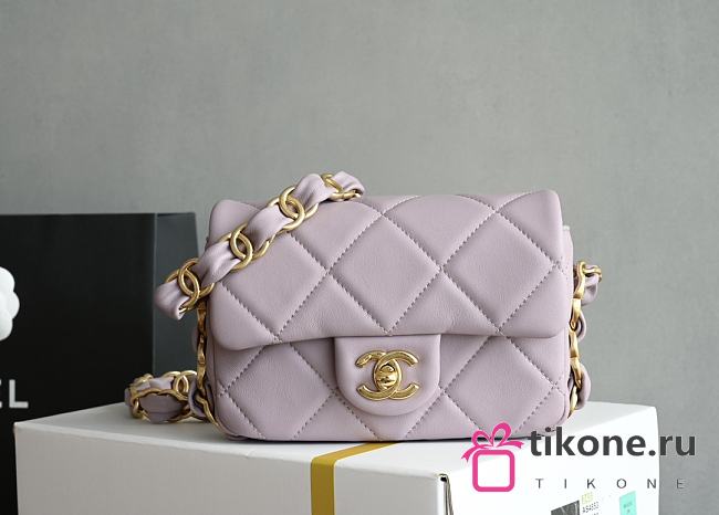 Chanel Small Flap Bag Lambskin Gold Tone Metal Purple - 14x21x7cm - 1