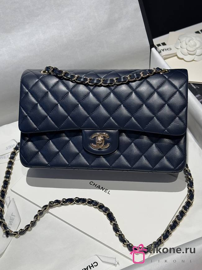 Chanel Classic Navy Lamskin Silver Hardware Bag - 15.5×25.5×6.5cm - 1