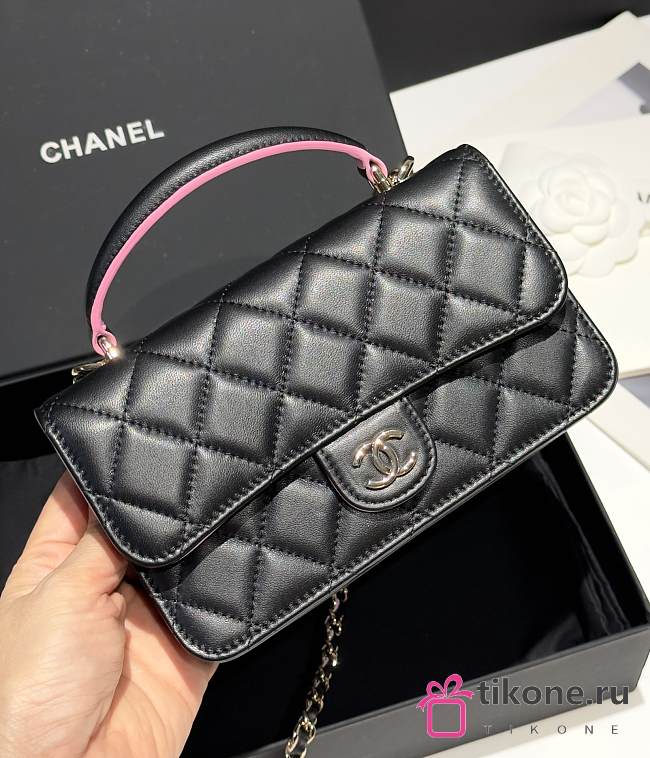 Chanel Flap Wallet On Chain Lamskin Black Pink - 17x10x4cm - 1