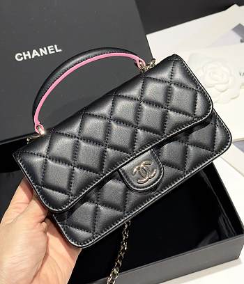 Chanel Flap Wallet On Chain Lamskin Black Pink - 17x10x4cm