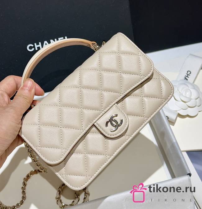 Chanel Flap Wallet On Chain Lamskin Beige Brown - 17x10x4cm - 1