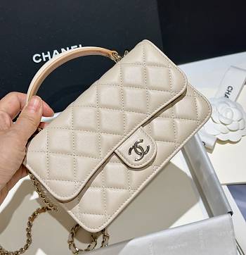 Chanel Flap Wallet On Chain Lamskin Beige Brown - 17x10x4cm