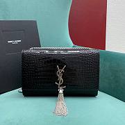 YSL Kate Medium Tassel In Crocodile Embossed Leather Black Silver - 24x5x14.5cm - 1