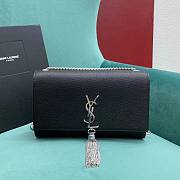 YSL Kate Medium Tassel In Grain De Poudre Embossed Leather Black Silver - 24x5x14.5cm - 1