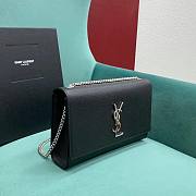 YSL Kate Medium In Grain De Poudre Embossed Leather Black Silver Hardware - 24x5x14.5cm - 6