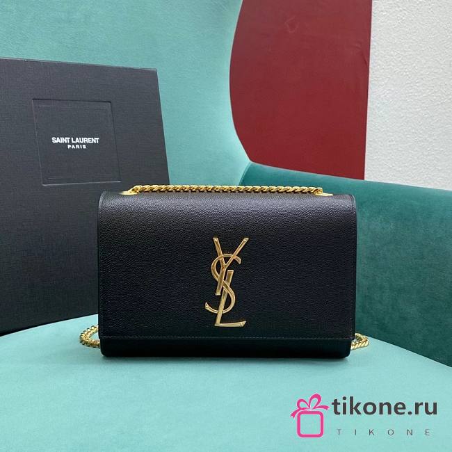 YSL Kate Small In Grain De Poudre Embossed Leather Black Gold Hardware - 20x5x12.5cm - 1