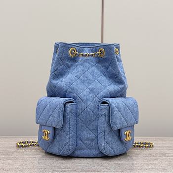 Chanel Backpack Denim Gold Tone Metal Blue - 24.5x18x8cm