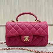 Chanel Mini Flap Top Handle Rose Red Lamskin Leather Gold Hardware - 12x20x6.5cm - 1