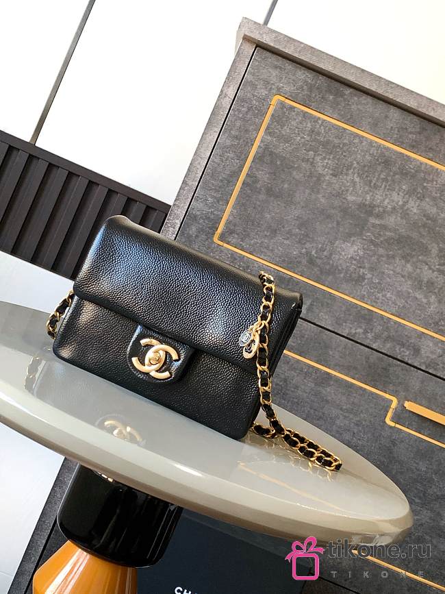 Chanel Mini Flap Bag Grained Shiny Calfskin Gold Tone Metal Black - 13x17.5x6cm - 1