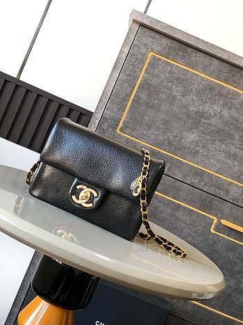 Chanel Mini Flap Bag Grained Shiny Calfskin Gold Tone Metal Black - 13x17.5x6cm