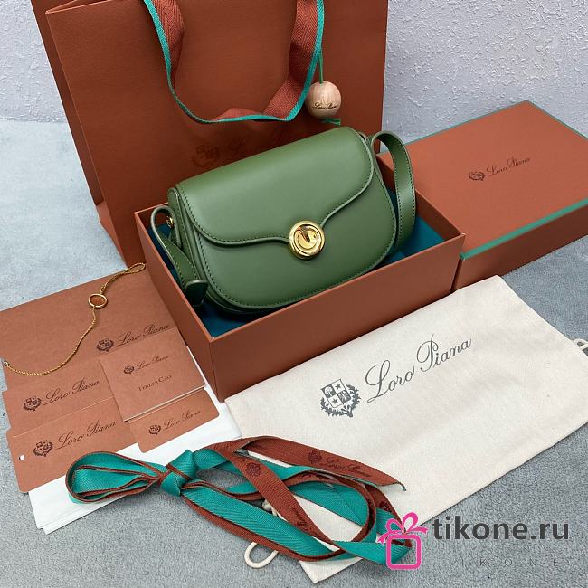 Loro Piana Small Ghiera Bag Smooth Calfskin Dark Green B4AX - 23x16x8cm - 1