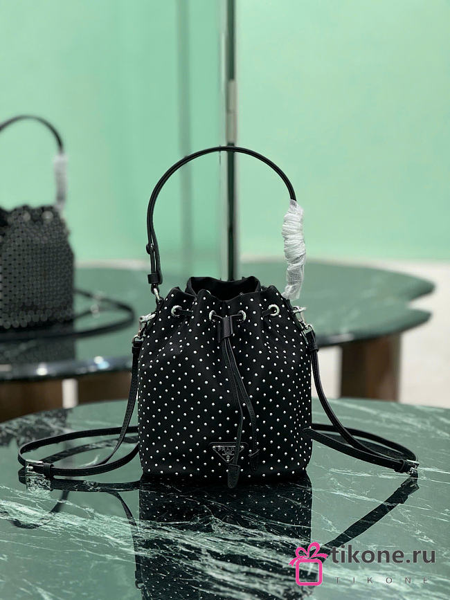 Prada Re Nylon Mini Bag With Studs Black - 19.5x15.5x10cm - 1