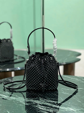 Prada Re Nylon Mini Bag With Studs Black - 19.5x15.5x10cm