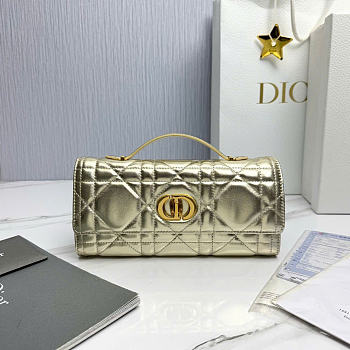 Dior Miss Caro Top Handle Pouch Metallic Gold Tone Macrocannage Calfskin - 24x12x4cm