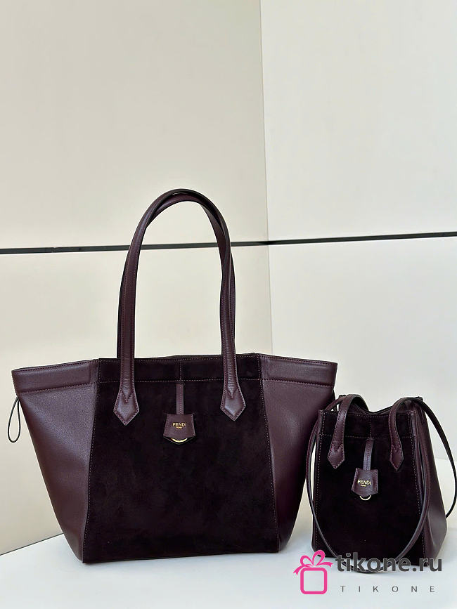 Fendi Origami Medium Transformable Dark Purple Suede And Leather Mini Bag - 27x27x16.5cm - 1