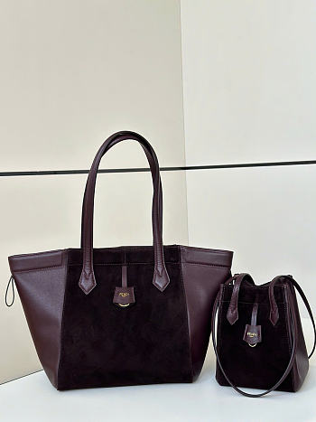 Fendi Origami Medium Transformable Dark Purple Suede And Leather Mini Bag - 27x27x16.5cm