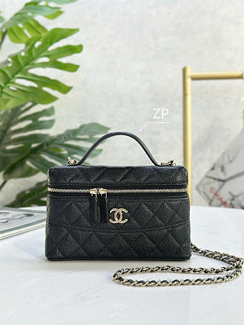 Chanel Long Vanity With Chain Grained Calfskin Gold Tone Metal Black - 19.5x17x5cm